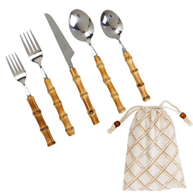 20-Piece Natural Bamboo Flatware Service Set For 4
