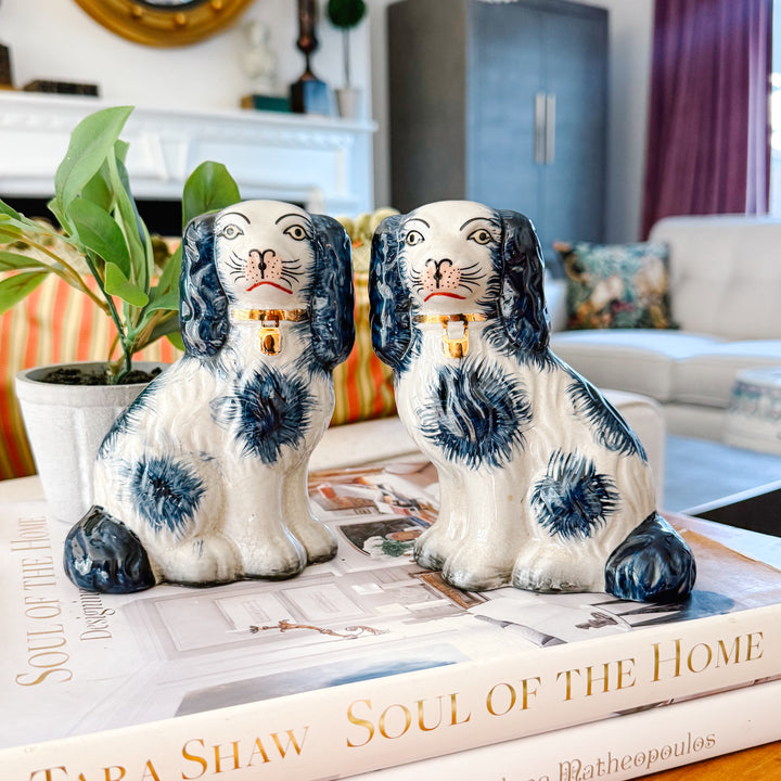 Navy Blue & White Staffordshire Style Spaniel Dogs