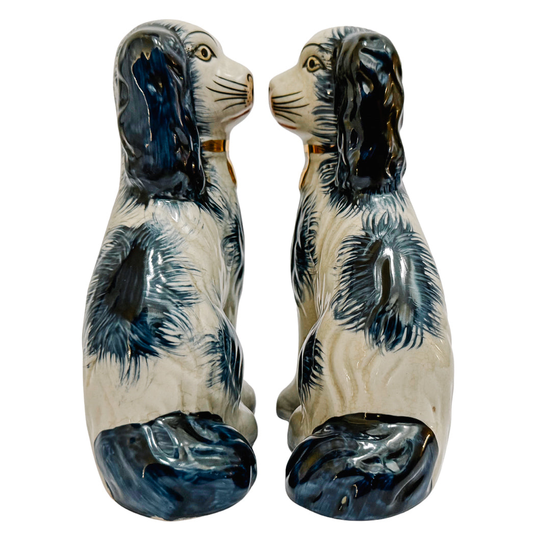 Navy Blue & White Staffordshire Style Spaniel Dogs