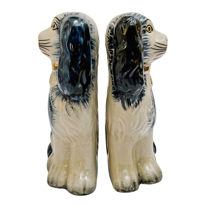 Navy Blue & White Staffordshire Style Spaniel Dogs