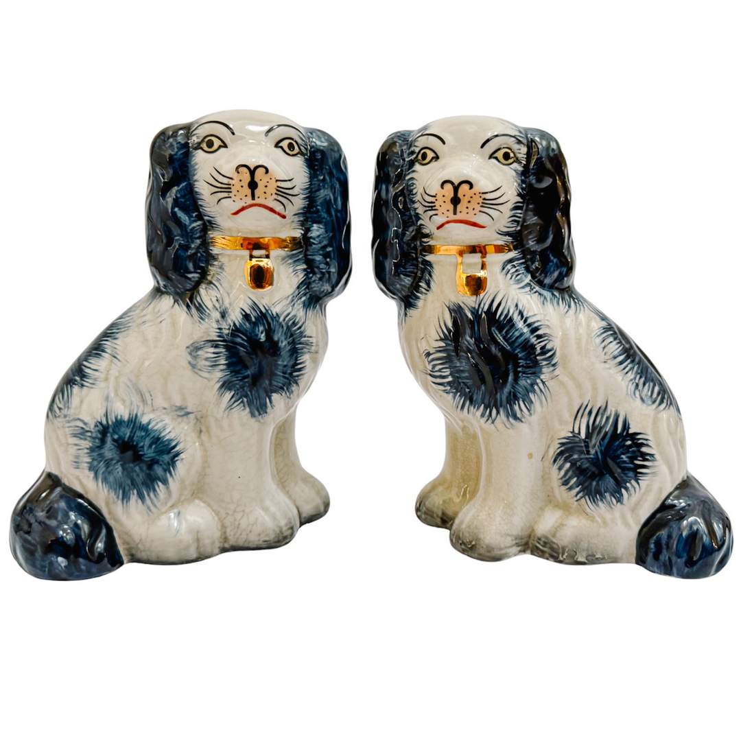 Navy Blue & White Staffordshire Style Spaniel Dogs