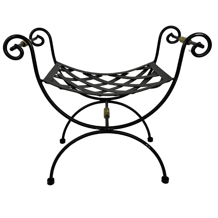 Neoclassical Blacksmith Wrought Iron and Brass Curule Bench