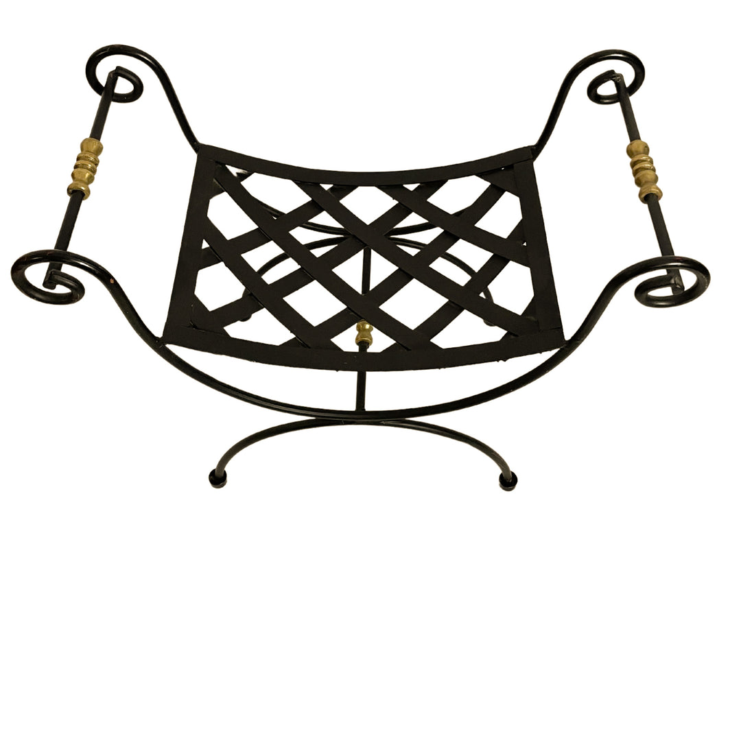 Neoclassical Blacksmith Wrought Iron and Brass Curule Bench