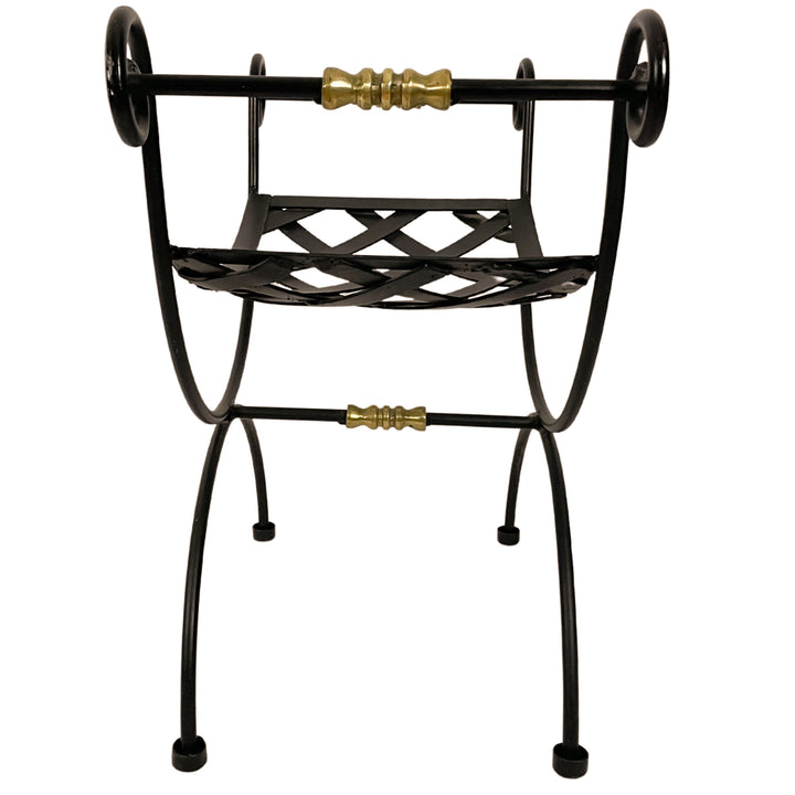 Neoclassical Blacksmith Wrought Iron and Brass Curule Bench