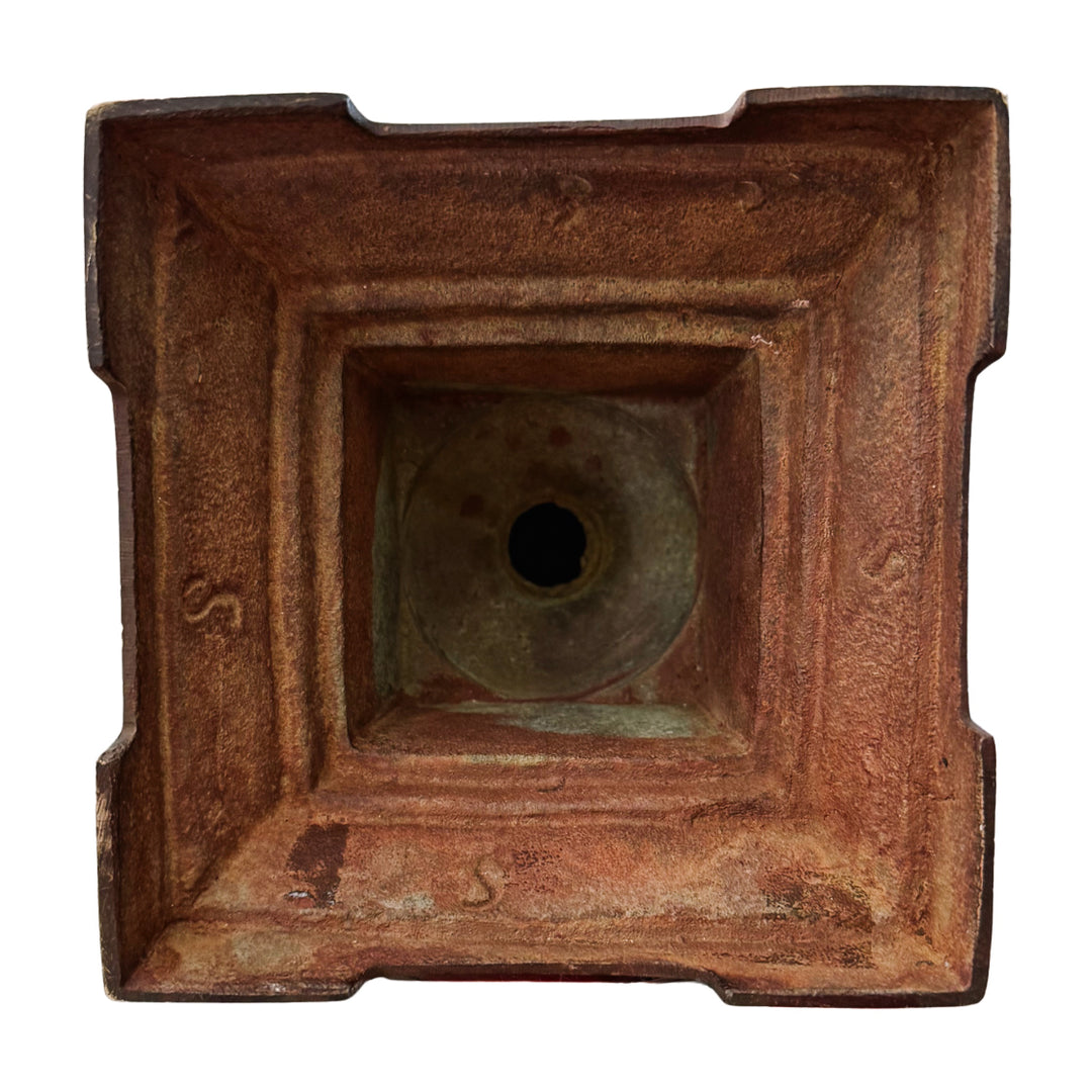 Neoclassical Cast Metal Pedestal Urn With Pineapple Finial & Caramel Patina