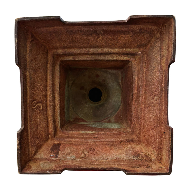 Neoclassical Cast Metal Pedestal Urn With Pineapple Finial & Caramel Patina