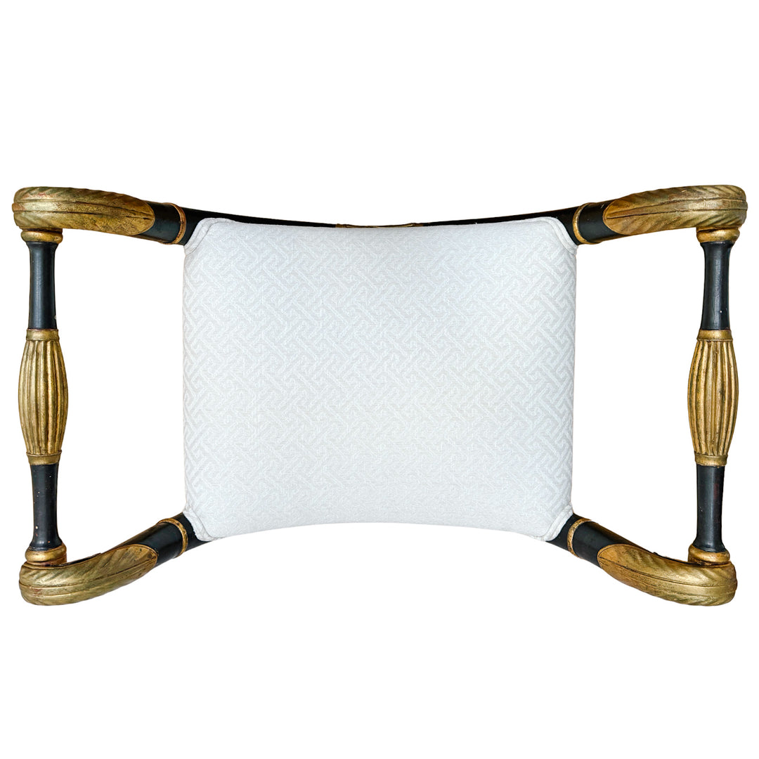 Neoclassical Empire Ebonized Bench Lion Paw Feet & Upholstered Seat