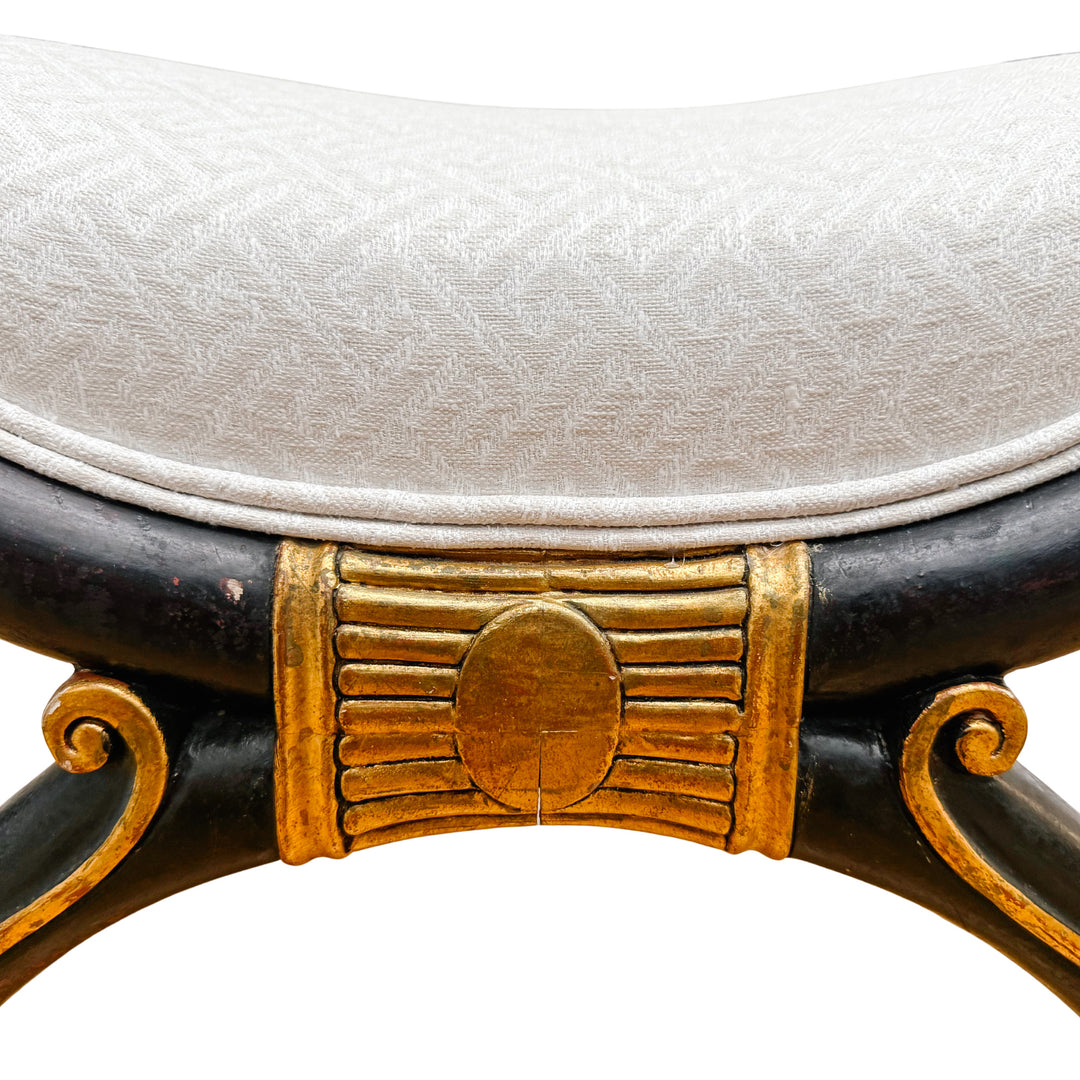 Neoclassical Empire Ebonized Bench Lion Paw Feet & Upholstered Seat