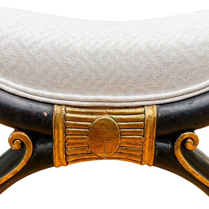 Neoclassical Empire Ebonized Bench Lion Paw Feet & Upholstered Seat