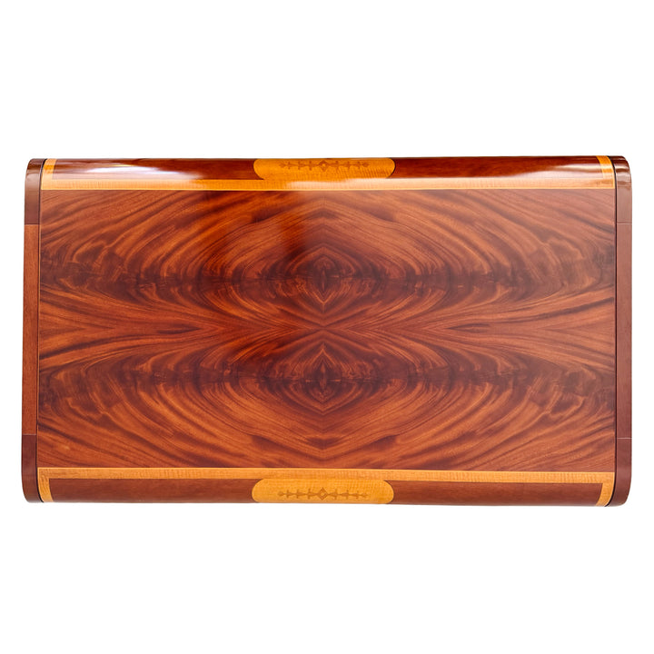 Neoclassical Flame Mahogany & Satinwood Inlaid Curule Coffee Table
