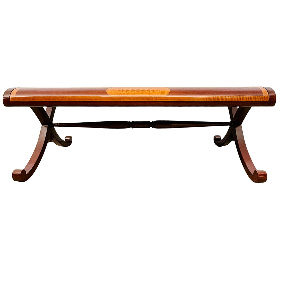 Neoclassical Flame Mahogany & Satinwood Inlaid Curule Coffee Table