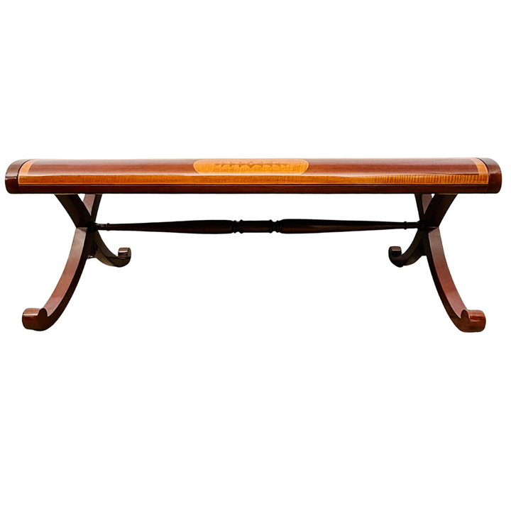 Neoclassical Flame Mahogany & Satinwood Inlaid Curule Coffee Table