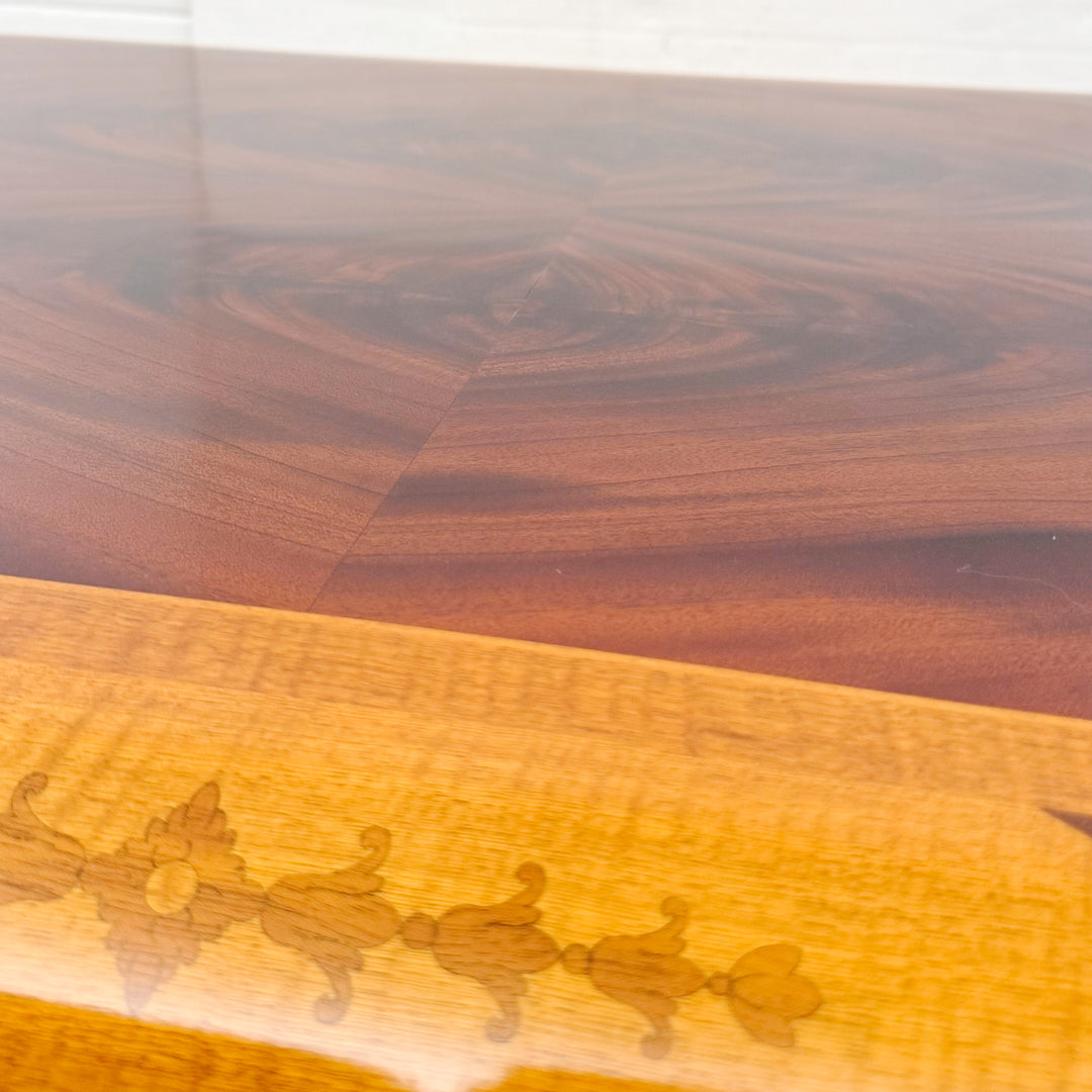 Neoclassical Flame Mahogany & Satinwood Inlaid Curule Coffee Table