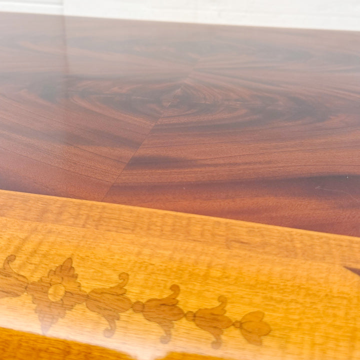 Neoclassical Flame Mahogany & Satinwood Inlaid Curule Coffee Table