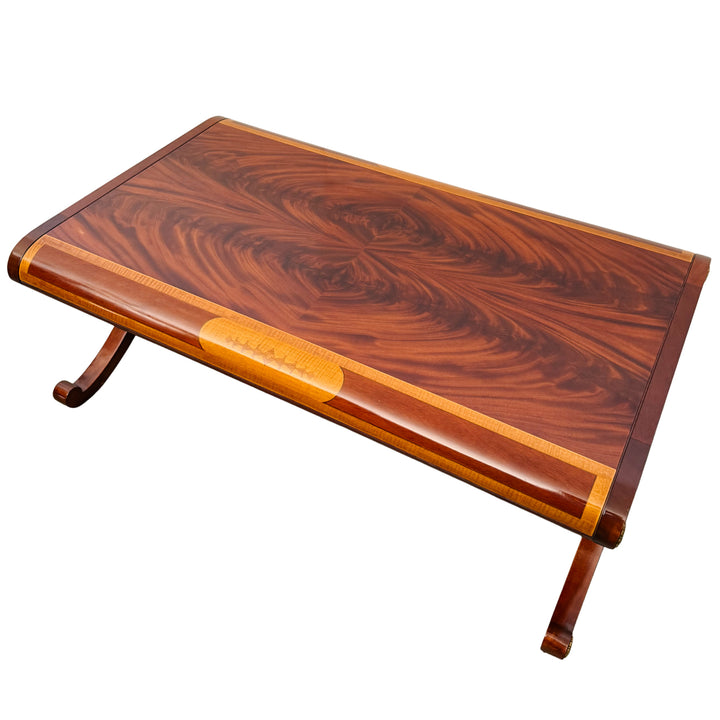 Neoclassical Flame Mahogany & Satinwood Inlaid Curule Coffee Table
