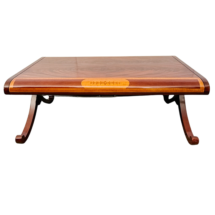 Neoclassical Flame Mahogany & Satinwood Inlaid Curule Coffee Table