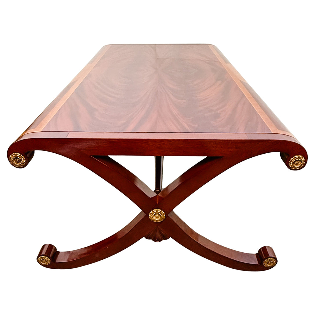 Neoclassical Flame Mahogany & Satinwood Inlaid Curule Coffee Table