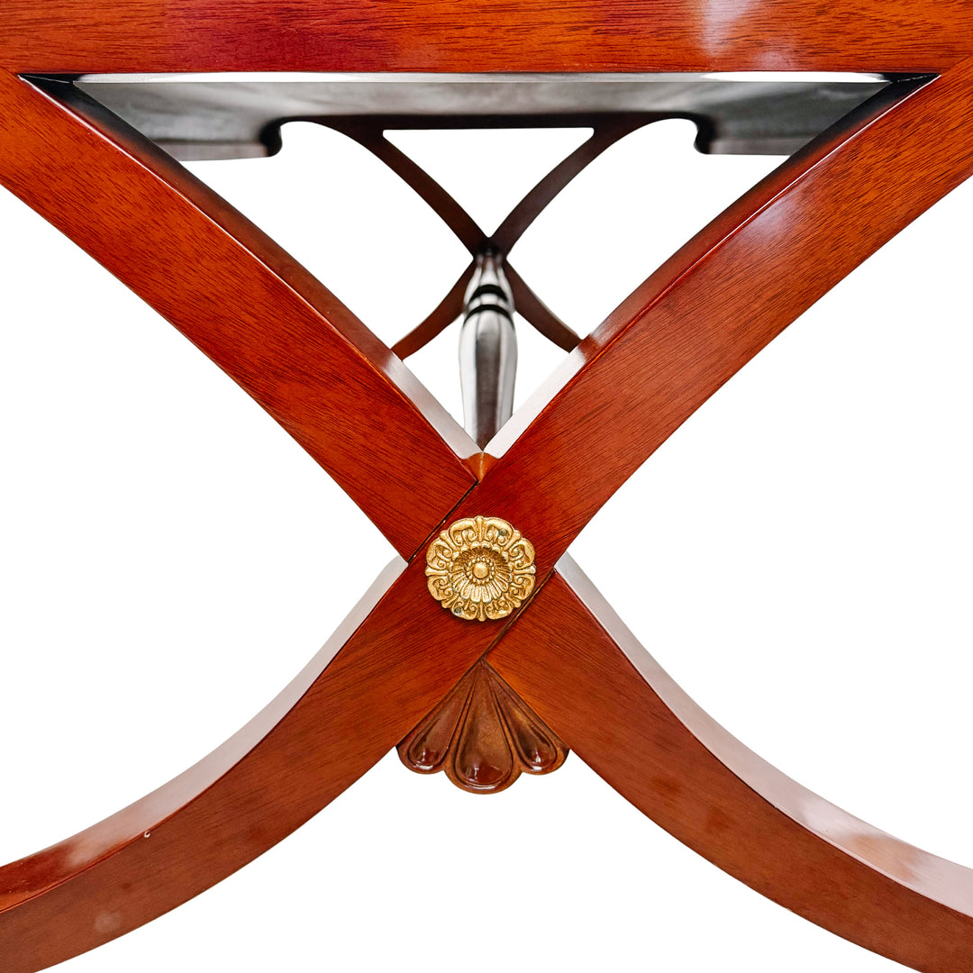 Neoclassical Flame Mahogany & Satinwood Inlaid Curule Coffee Table