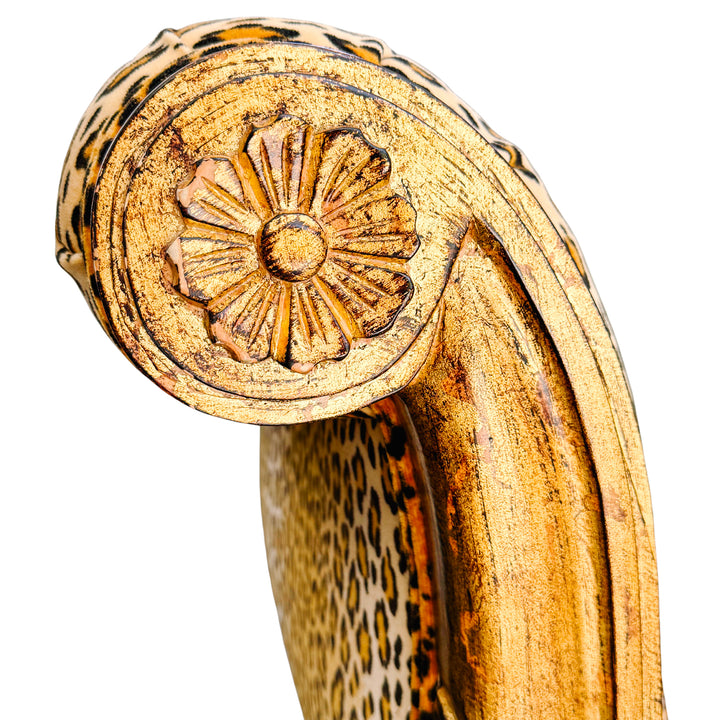 Neoclassical Giltwood Bench With Rolled Arms & Leopard Print by Italmond