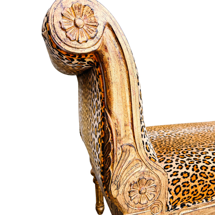 Neoclassical Giltwood Bench With Rolled Arms & Leopard Print by Italmond