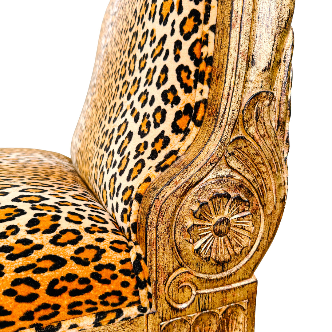 Neoclassical Giltwood Bench With Rolled Arms & Leopard Print by Italmond