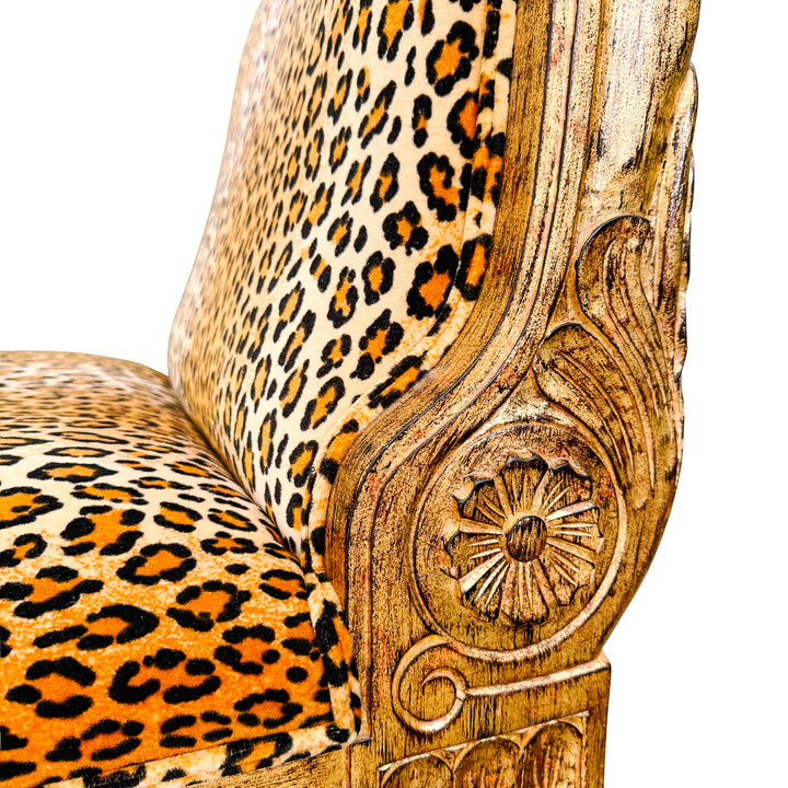 Neoclassical Giltwood Bench With Rolled Arms & Leopard Print by Italmond