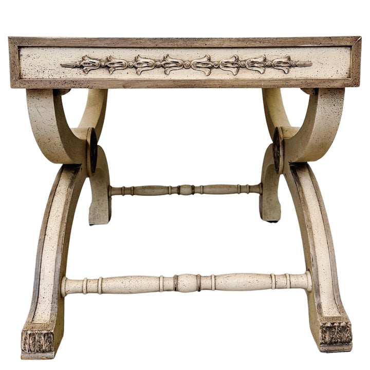 Neoclassical Regency Style Burl Walnut & Painted Curule Accent Tables by Heritage