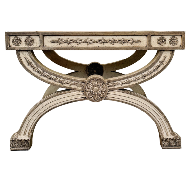 Neoclassical Regency Style Burl Walnut & Painted Curule Accent Tables by Heritage