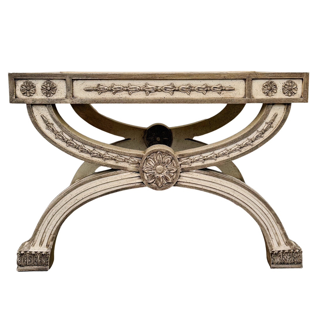 Neoclassical Regency Style Burl Walnut & Painted Curule Accent Tables by Heritage