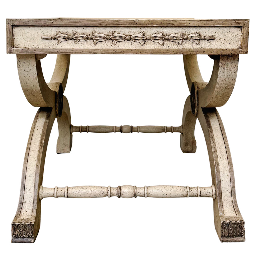 Neoclassical Regency Style Burl Walnut & Painted Curule Accent Tables by Heritage