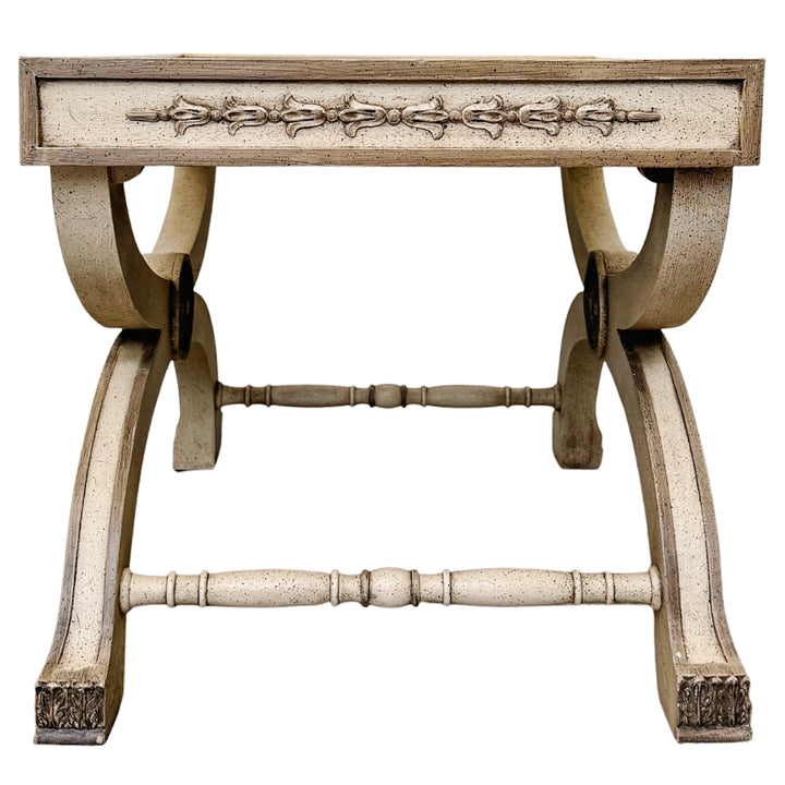 Neoclassical Regency Style Burl Walnut & Painted Curule Accent Tables by Heritage