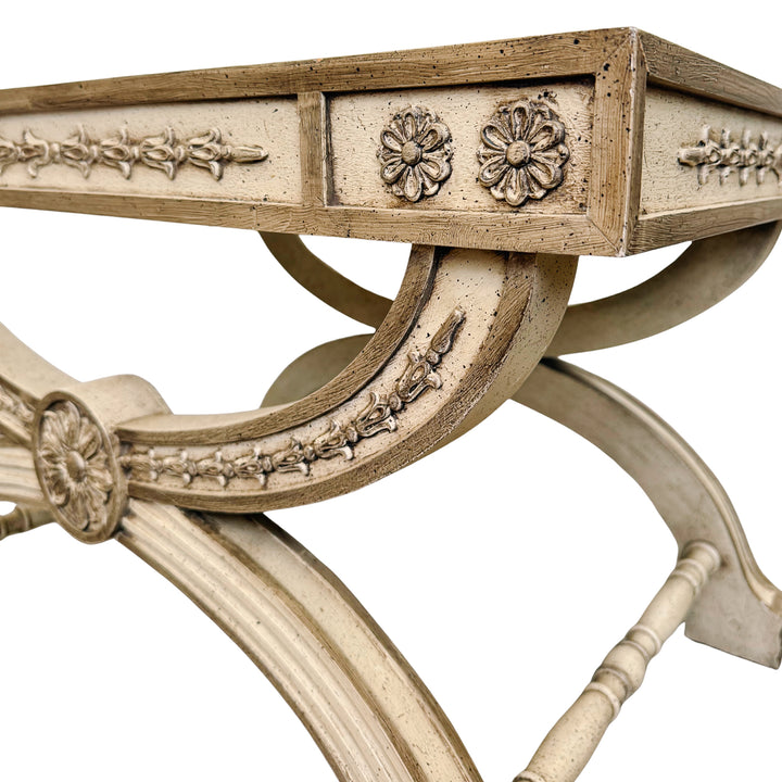 Neoclassical Regency Style Burl Walnut & Painted Curule Accent Tables by Heritage
