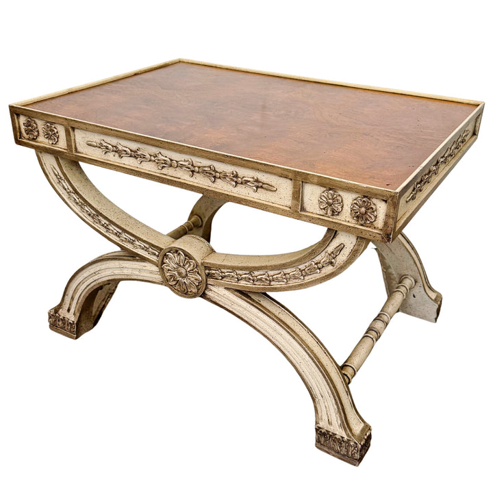 Neoclassical Regency Style Burl Walnut & Painted Curule Accent Tables by Heritage