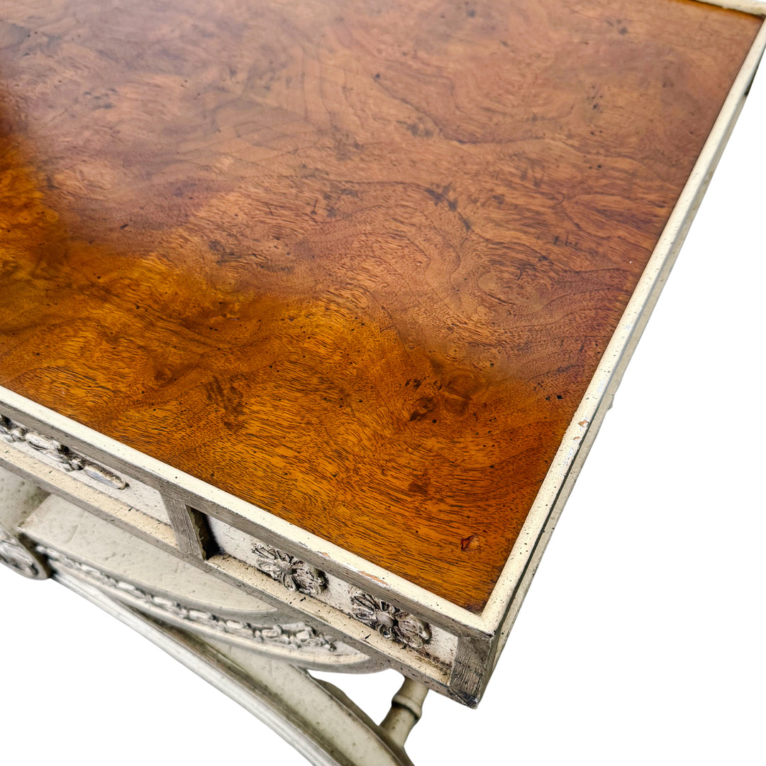 Neoclassical Regency Style Burl Walnut & Painted Curule Accent Tables by Heritage