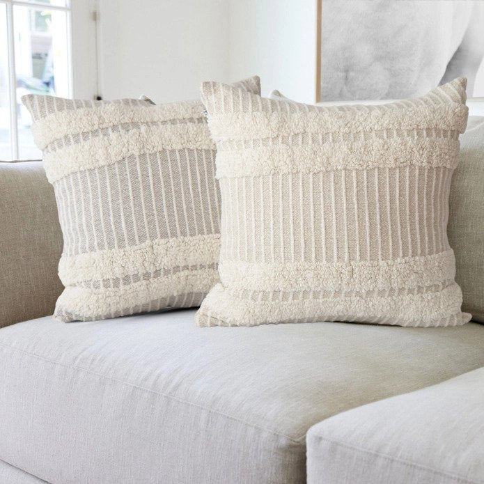 Oatmeal Tufted Farmhouse Pillow Cover 18" x 18"