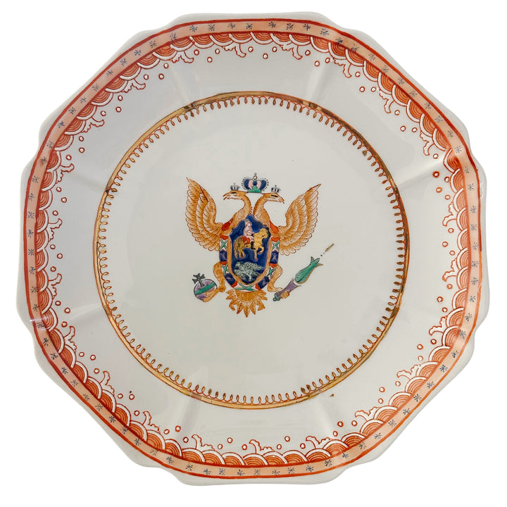 Octagonal Armorial Plate with Russian Imperial Coat of Arms Crest