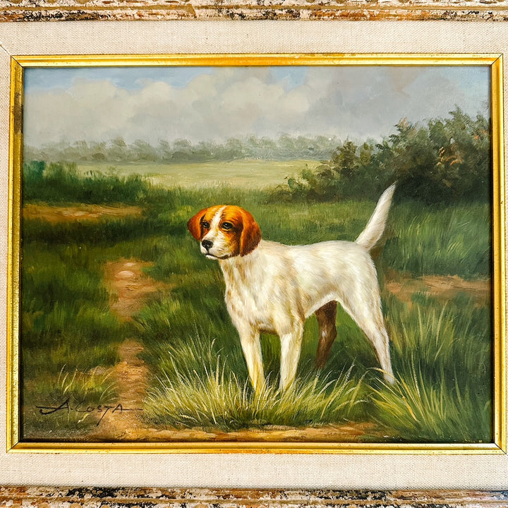 Original Oil On Board Painting Pointer Dog in Landscape