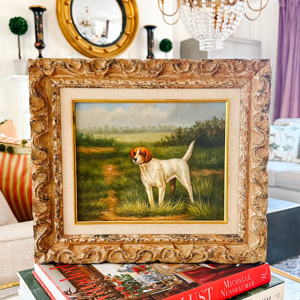 Original Oil On Board Painting Pointer Dog in Landscape