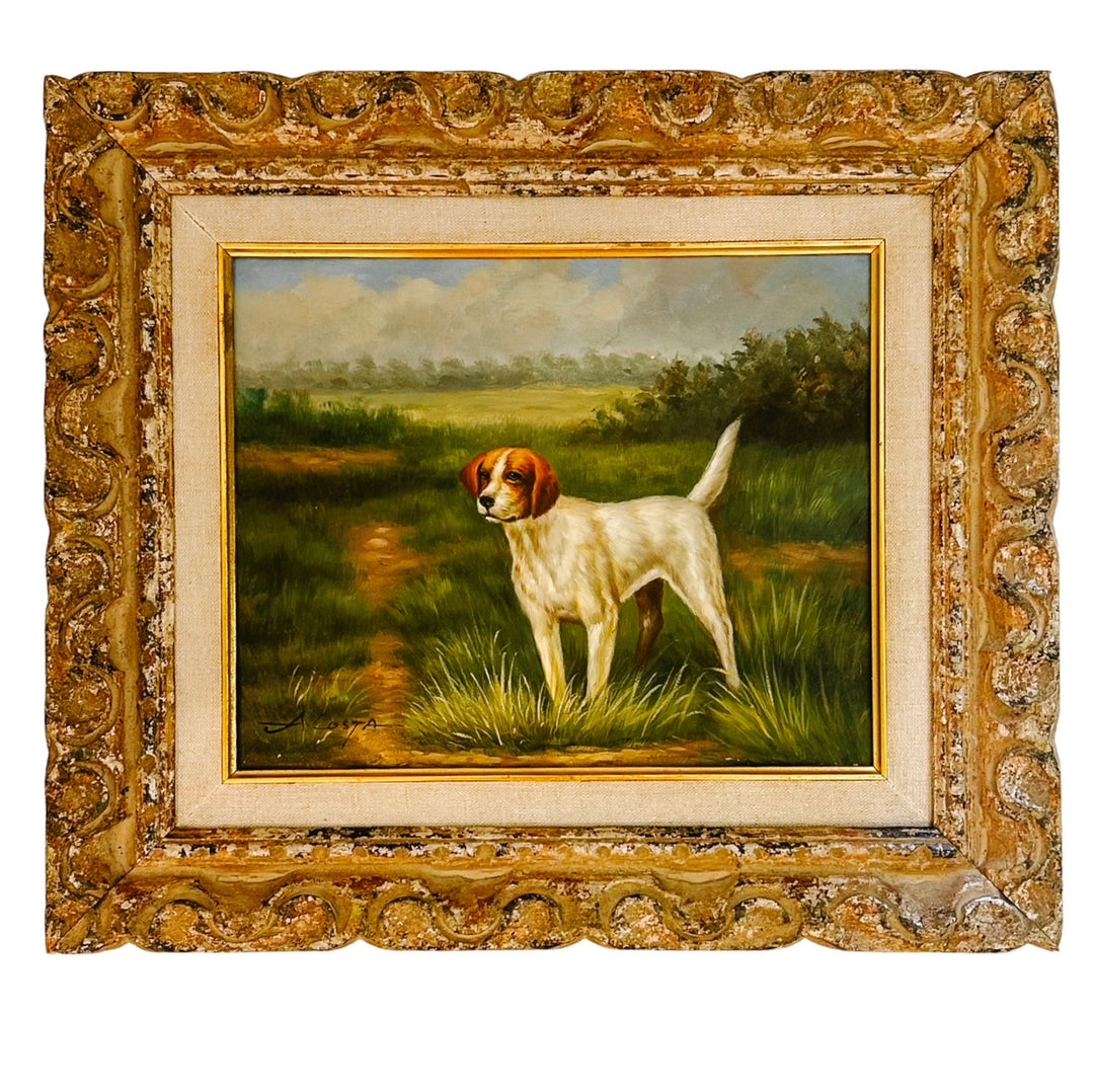 Original Oil On Board Painting Pointer Dog in Landscape