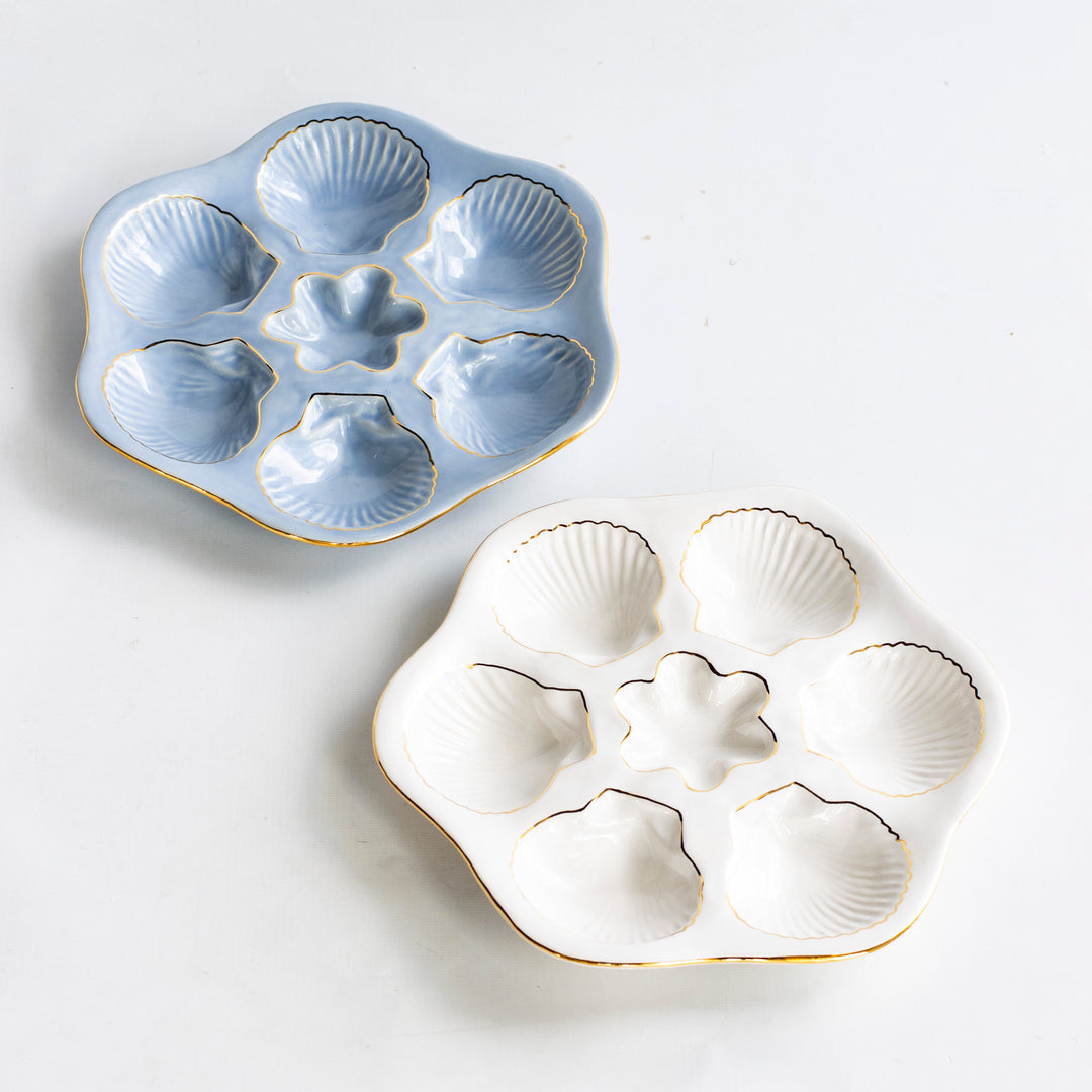 Handcrafted Ceramic Oyster Plate with 22K Gold Details by Susan Gordon Pottery