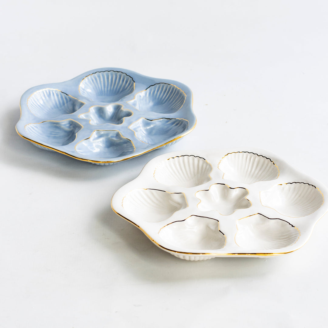 Handcrafted Ceramic Oyster Plate with 22K Gold Details by Susan Gordon Pottery