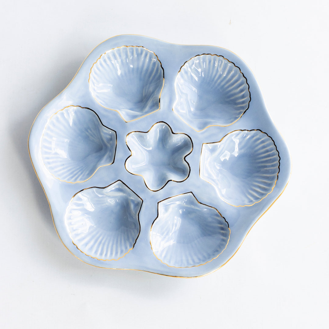 Handcrafted Ceramic Oyster Plate with 22K Gold Details by Susan Gordon Pottery