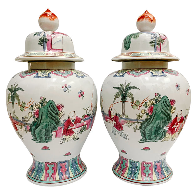 Pair Of Chinese Export Porcelain Famille Rose Baluster Jars