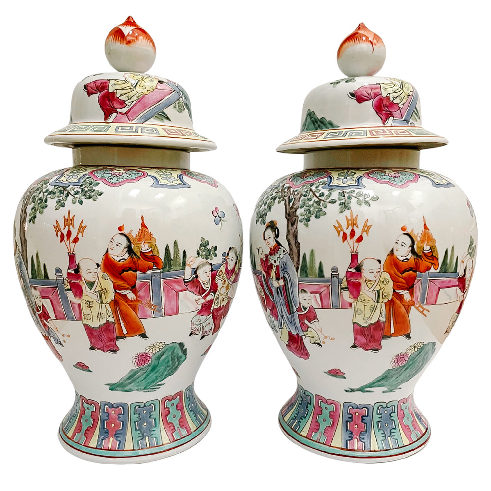 Pair Of Chinese Export Porcelain Famille Rose Baluster Jars