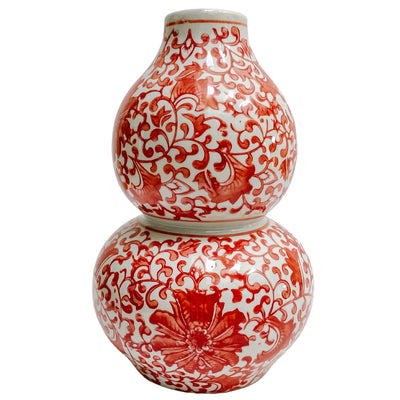 Coral Red Twisted Peony Double Gourd Vase