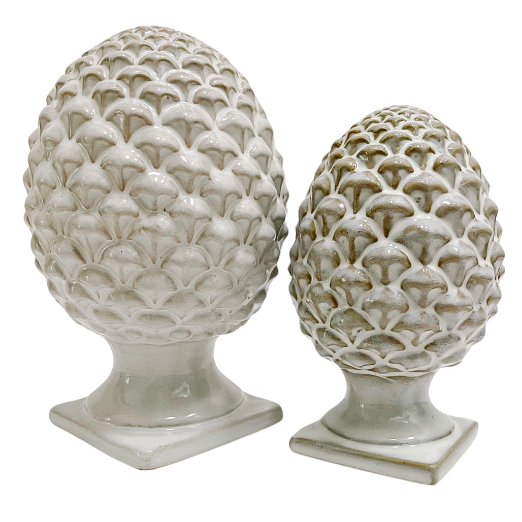 Pair Of Glazed Ceramic Artichoke Globe Finials