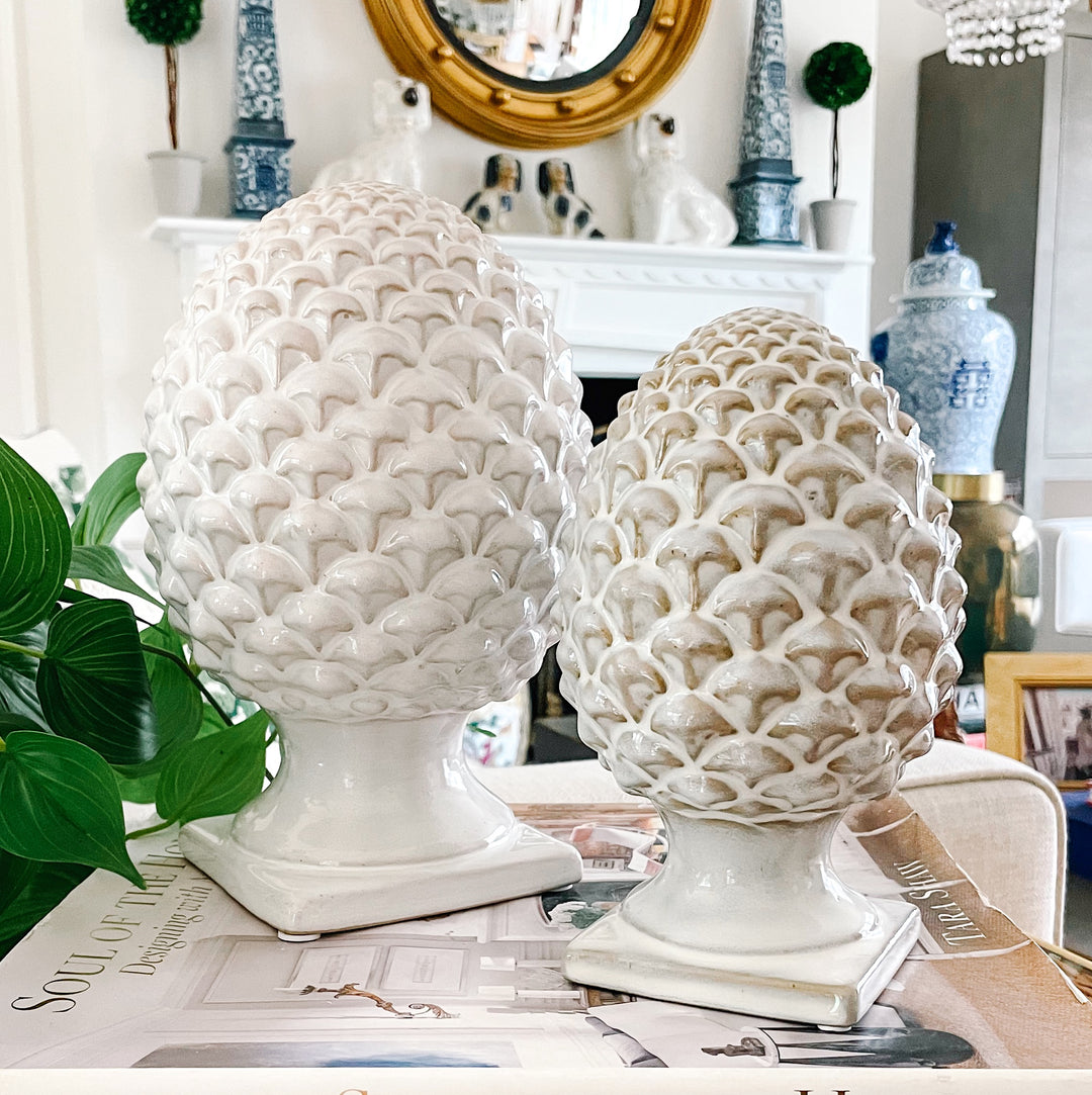 Pair Of Glazed Ceramic Artichoke Globe Finials