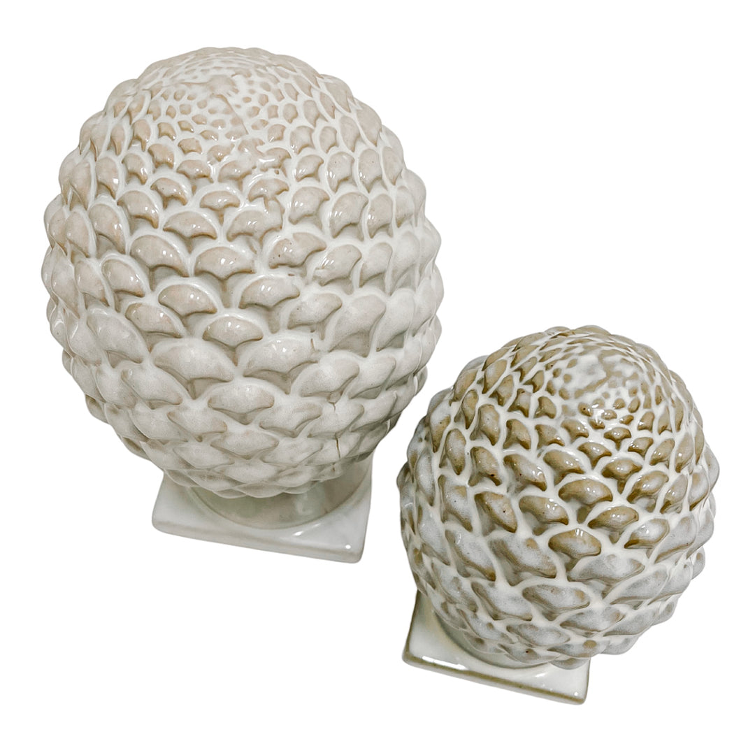 Pair Of Glazed Ceramic Artichoke Globe Finials