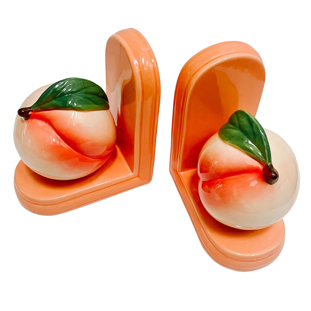 Pair Of Glazed Ceramic Peach Bookends