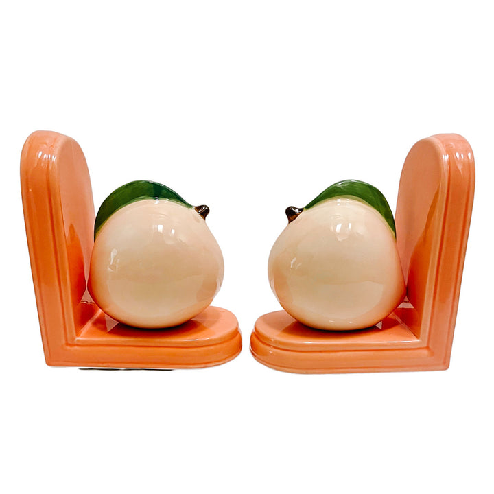 Pair Of Glazed Ceramic Peach Bookends